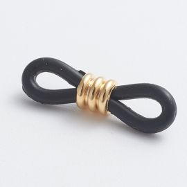 Silicone glasses holder. Black metal detail stainless steel 302 gold color size 20x5 mm 4 pcs in 1 bag