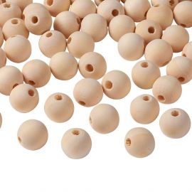 Wooden bead. Natural wood color round unvarnished unpainted made of natural wood size 16 mm 6 pcs 1