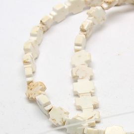 Natural Magnesite beads "Cross". White-brown cross size 8x8x3 mm 6 pcs 1 bag