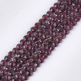 Natural garnet beads. Dark cherry colored coin faceted size 4x25 mm 1 strand