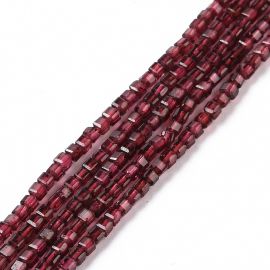 Natural garnet beads. Dark cherry colored cube faceted partially transparent size 2x2x2 mm 1 thread