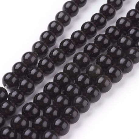 Natural Obsidian beads. Black-gray color round size 6 mm 1 thread