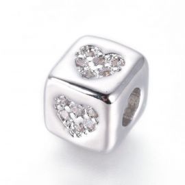 Žalvarinis intarpas "Širdelė"su Cirkonio akutėmis 6 mm. 1 vnt