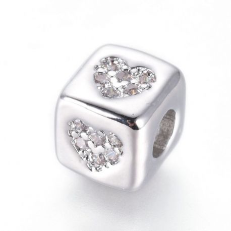 Žalvarinis intarpas "Širdelė"su Cirkonio akutėmis 6 mm. 1 vnt