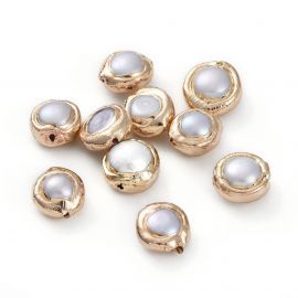 Gėlavandenis perlas su aukso spalvos krašteliu, 12x4 mm., 1 vnt.