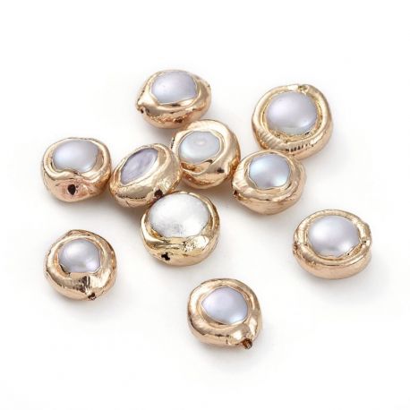 Gėlavandenis perlas su aukso spalvos krašteliu, 12x4 mm., 1 vnt.