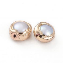 Gėlavandenis perlas su aukso spalvos krašteliu, 12x4 mm., 1 vnt.
