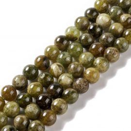 Akmens krelles - Natural Green Grannet krelles. Zaļganbrūna krāsa Neregulāra Ovāla atveres diametrs ~1 mm