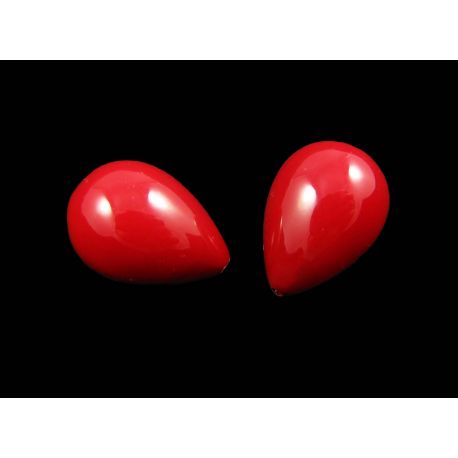 SHELL pērļu daļēji urbtas krelles, sarkanas, piliena formas, izmērs 21x15 mm