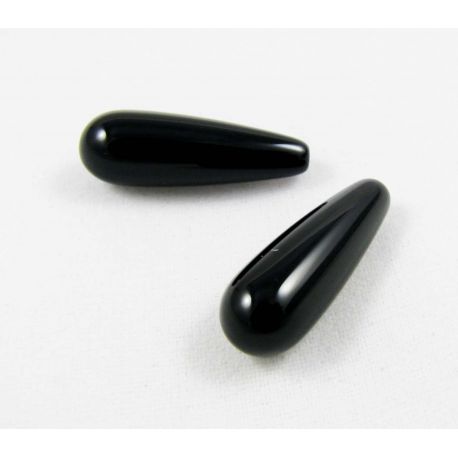 Semi-drilled agate beads, black 24x8 mm
