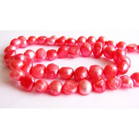 Saldūdens pērles spilgti rozā neregulāras apaļas formas 6x7mm