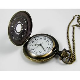 Pocket watch, aged bronze with chain ~49x37 mm