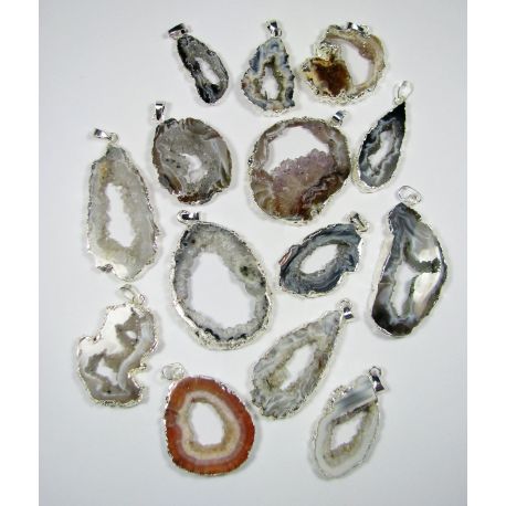 Agate quartz pendant in gray-white, silver thoe, 1 piece