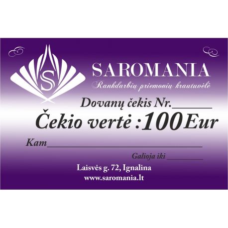 Gift voucher 100 Eur value cekis-100