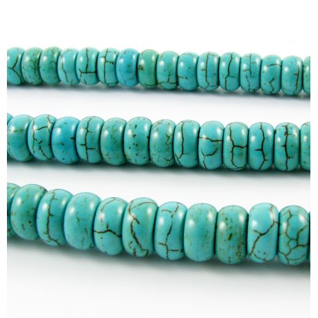 Synthetic turquoise beads greenish - blue rondical shape 5x8 mm