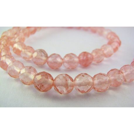 Pink quartz beads transparent round shape ribbed 6mm