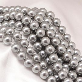 SHELL pearls, shiny silver round shape 8 mm, 10 pcs