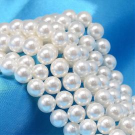 SHELL pearls, glossy white round shape 8 mm, 10 pcs