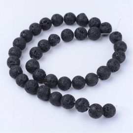 Natūralūs Lavos karoliukai, juodos spalvos 12-12.5 mm., 1 gija