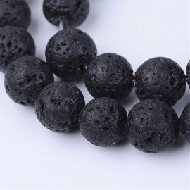 Natūralūs Lavos karoliukai, juodos spalvos 10-10.5 mm., 1 gija