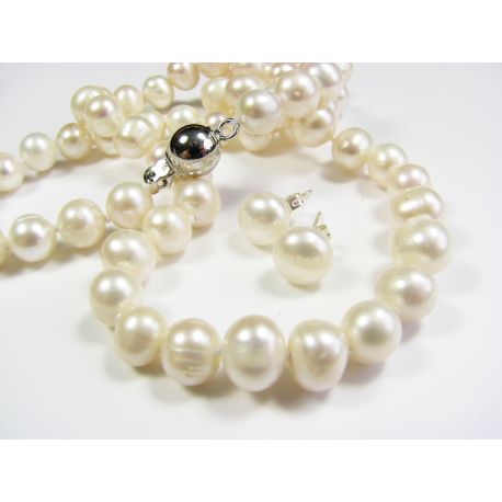 Gėlavandenių perlų vėrinys su auskarais PV0003